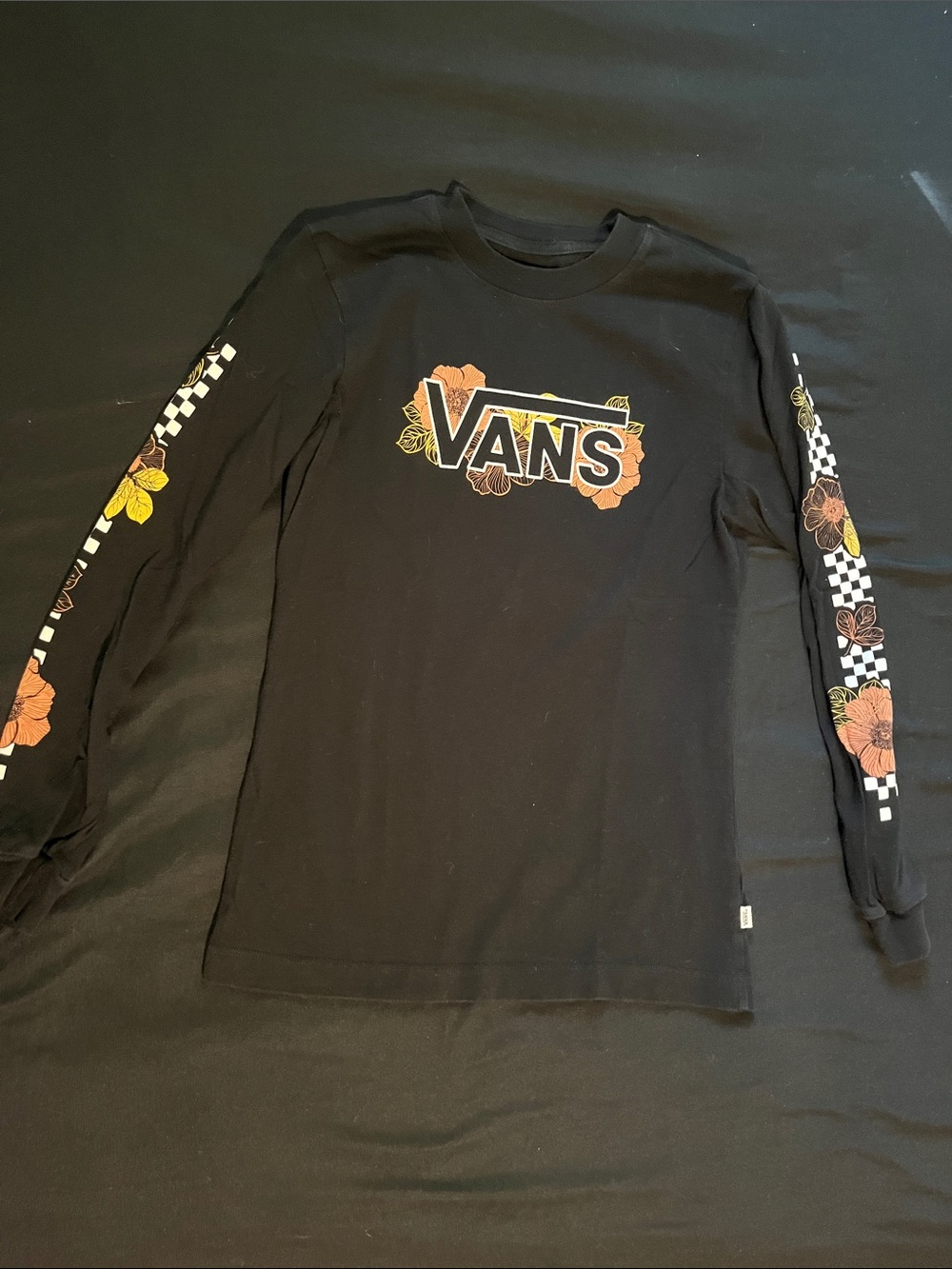 Vans Black Tee with Subtle Gray Checker Print